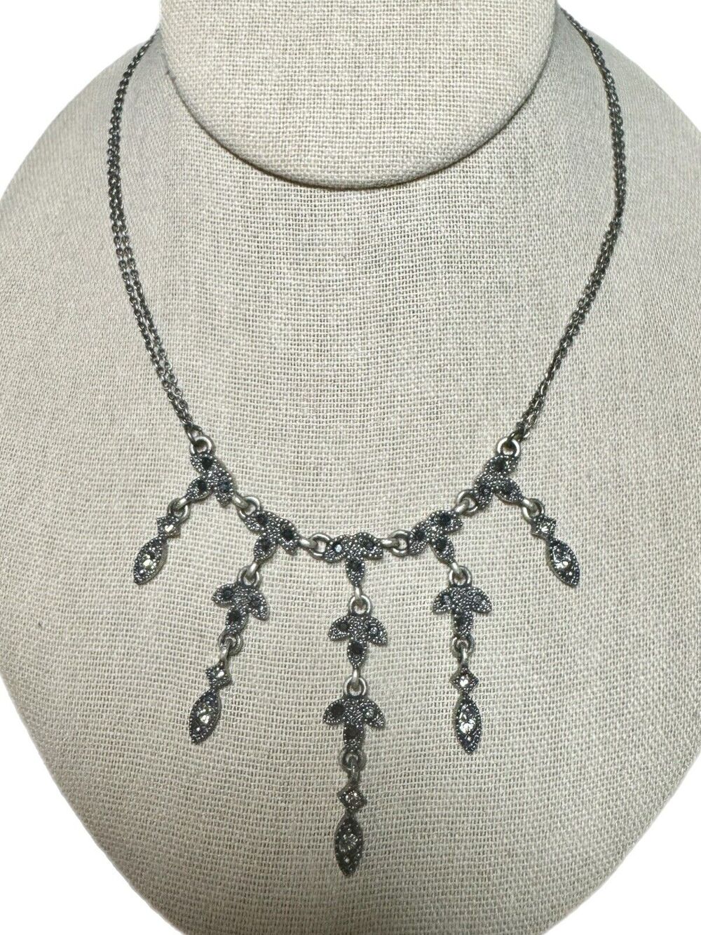 Napier Silver Tone Flower Dangling Floral Marcasite Necklace